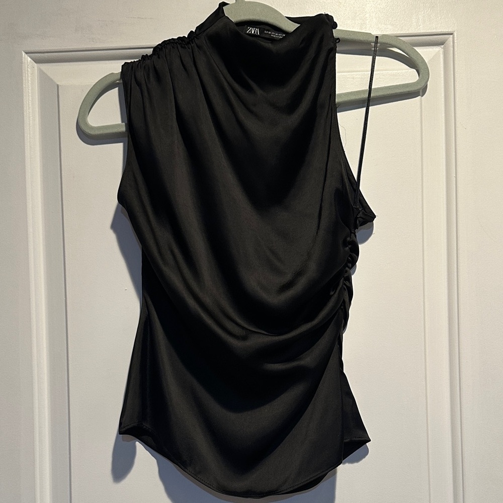 Zara Elegant Black Drape Tank Top